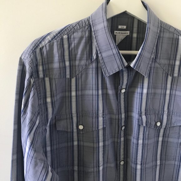 Club Monaco Heavy Cotton Check Western Shirt - Picture 1 of 7
